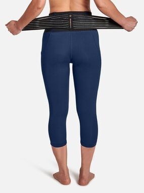 Tommie Copper Adjustable Low Back Support High-Waisted Leggings Size Large Blue
